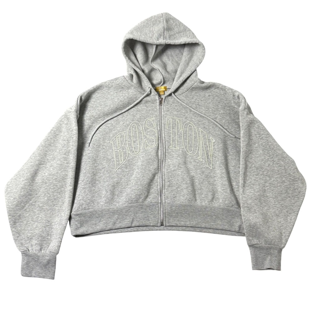 Cult Favorite Hoodie‎ Women 2X Grey Boston Crop Zip Plus Size Streetwear Grunge